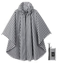 Rain Poncho Jacket Coat Hooded Zipper Style for Women (One Size / Black/White Stripes)