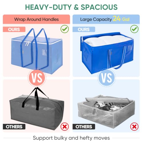 4 Pack Oversized Moving Bags with Reinforced Handles (Royal Blue / 4-Pack)