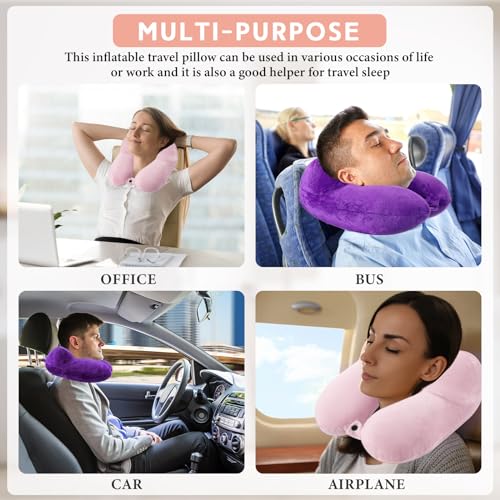 2 Pack Inflatable Travel Neck Pillow Airplane (Light Pink, Violet)