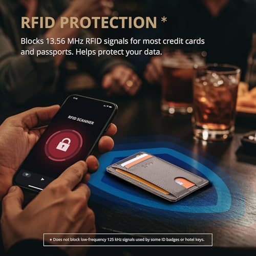 Slim Minimalist Front Pocket RFID Blocking Leather Wallets for Men and Women (Small / Lichee Khaki)