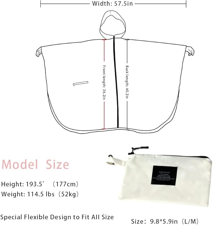 Rain Poncho Jacket Coat Hooded Zipper Style - Image 2
