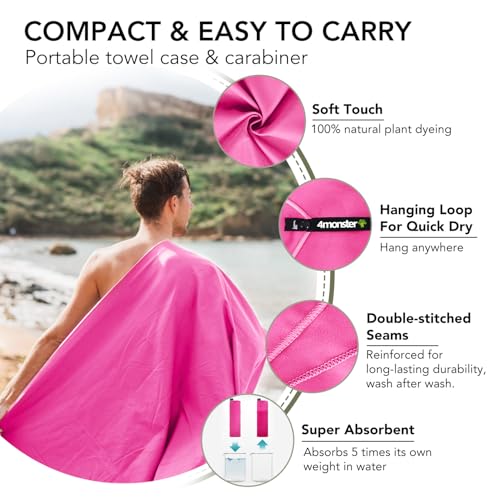Quick Dry Travel Towel with Case & Carabiner (Rose / 59.00" x 30.00")
