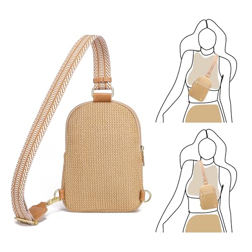 Faux Straw Crossbody Bags for Women Small RFID Summer Sling Bag (Dessert Khaki)