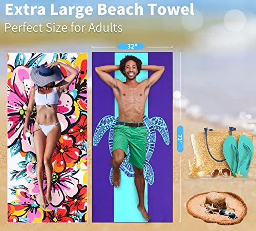 Microfiber Beach Towel Oversized 71x32 Multiple with Bag 4 Pack Bulk (4 Pack Turtle Tie Dye Mandala Flower / 71"x32")