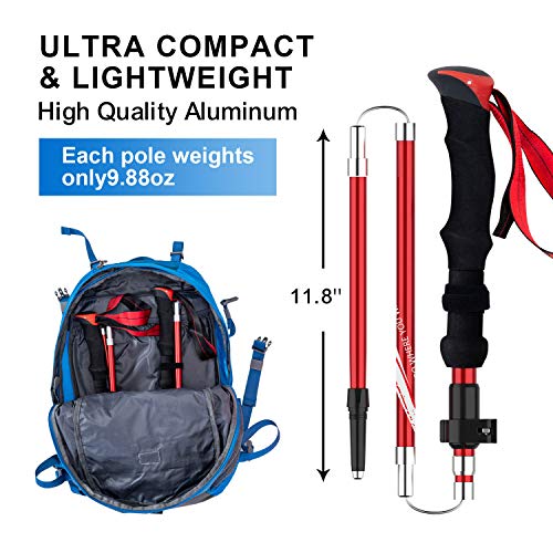 Lightweight Collapsible Trekking Poles Folding Hiking Sticks (Red 95-110cm)