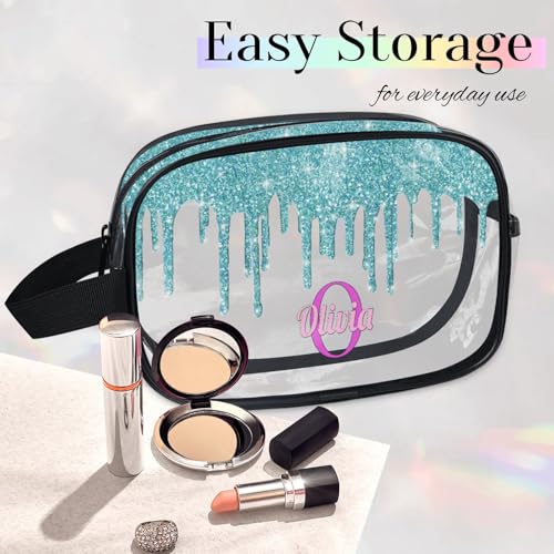 Custom Transparent Travel Toiletry Bag for Women (Cyan Blue)