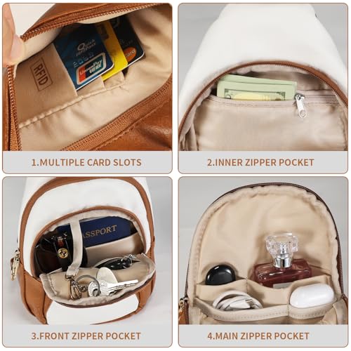 Crossbody Bags for Women Anti Theft Vegan Leather Sling Bag RFID Blocking Chest Bag for Travel (Beige Brown-02)