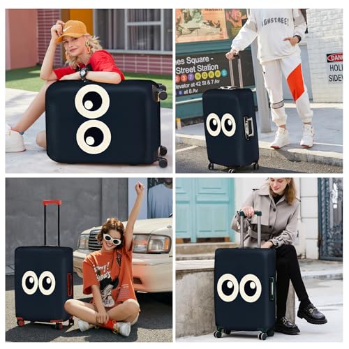 Navy Blue Cartoon Eyes Luggage Cover (#3 / M(fits 24-26Inch suitcase))