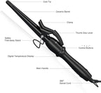 Professional Curling Iron Tapered Curling Wand 1-1/2" Ceramic Hair Curler, Fast Heat-up Multiple Temp Settings Curling Wand with LED Display Auto Shut Off and 2 Hair Clips