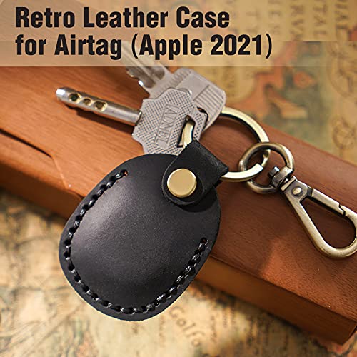 Genuine Leather AirTag Holder Compatible with Apple AirTag 2nd Gen & 1st Gen (Black)