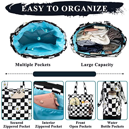 Beach Bag for Women (Black White Checker)