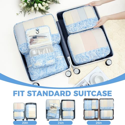 9 Set Packing Cubes with Packing List Luggage Packing Organizers for Travel Accessories (Blue paisley)