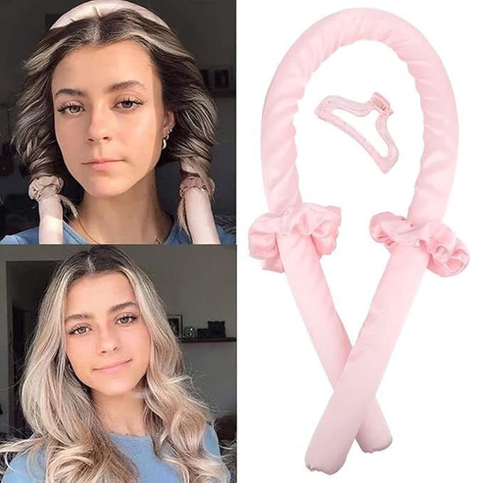 GADZHI Heatless Curling Rod Headband Heatless Hair Roller Curls Set for Long Hair No Heat Silk Hair Wrap Curler Ribbon for Overnight Sleep Hair Roller with Hair Claw Clip DIY Hair Styling Tools (2 set - pink+black)