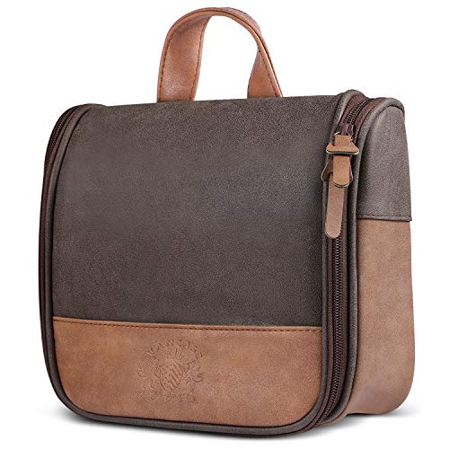 Hanging Toiletry Bag for Men VANCASE Vintage Leather Shaving Dopp Kit Medium Waterproof Travel Bathroom Bags Portable Shower Organizer Brown Pattern (Brown Pattern)