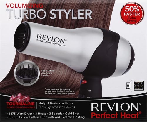 REVLON Turbo Hair Dryer | 1875 Watts of Maximum Shine,Fast Dry (Silver),(Pack of 2)