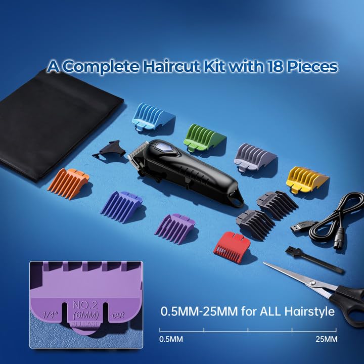 Low Noise Hair Clippers for Men & Women with 10 Color Guide Combs (Black)