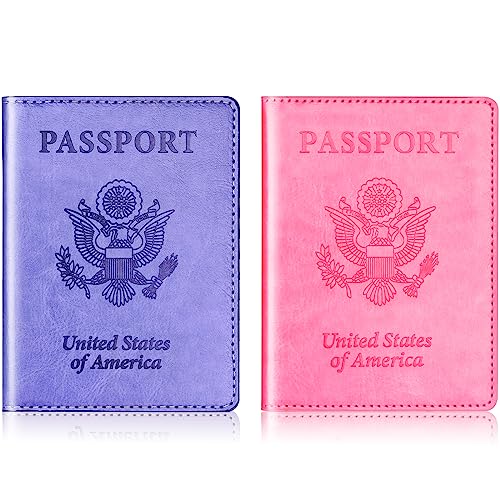 Passport Holder for Travel Cruise Essentials 2 Pcs (A-a-bright pink & purple / Minimalist)