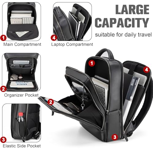 Leather Laptop Backpack (Black)