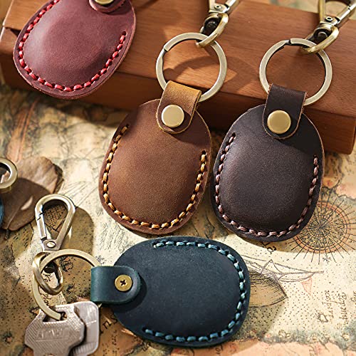 Genuine Leather AirTag Holder Compatible with Apple AirTag 2nd Gen & 1st Gen (Red)