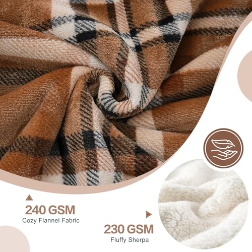 Sherpa Fleece Throw Blanket 80" x 90" Reversible Plush Fluffy Large Big Blanket Lattice Flannel Blankets for All Season Use (Mocha Brown / 80"*90")