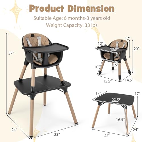 6-in-1 High Chair, Convertible Highchair for Babies and Toddlers/Kids Chair Table Set/Infant Feeding Chair w/Safety Harness, PU Leather Cushion & Removable Food Tray (Coffee) (Coffee)