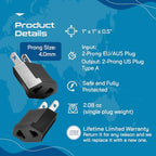 European to US Plug Adapter Socket (6 Pack - America/Canada / Black)