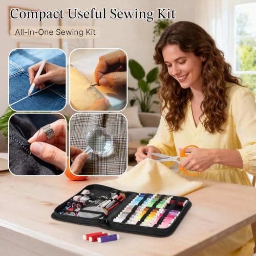 Sewing Kit Travel for Adults Beginner (Black / XL)