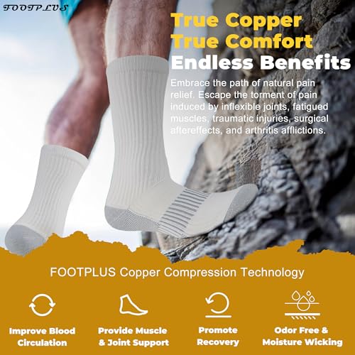 6 Pairs Copper Hiking Running Socks (XX-Large / 01# 6 Pairs- White Crew)