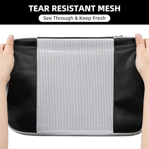 6 Set Packing Cubes Various Sizes Packing Organizer for Travel Accessories Luggage Carry On Suitcase (06-Black / 6 Set-middle Mesh)