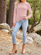 Long Sleeve Shirts for Women Casual Crewneck Tops Basic Tees (X-Large / 01pink)