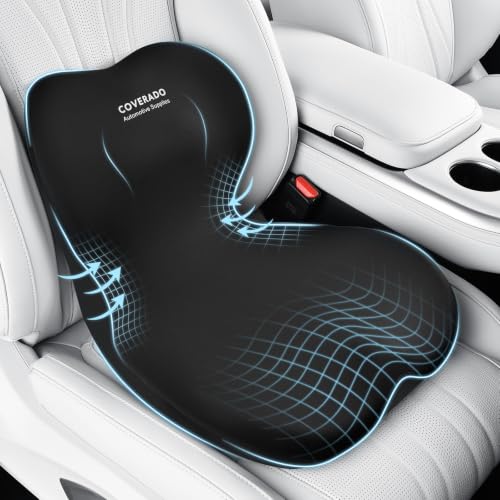 Upgraded] Car Seat Cushion and Lumbar Support Pillow One Piece (Black)