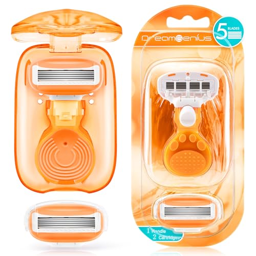 Travel Razors for Women Include 1 Handle 2 Cartridges (Orange)