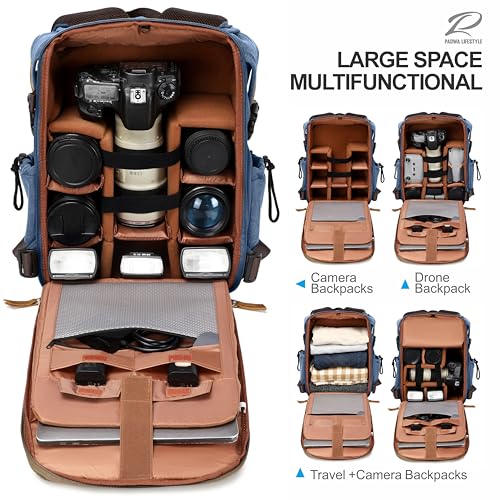 Blue Canvas Camera Backpack (Blue Canvas / Canvas Bag Flap)