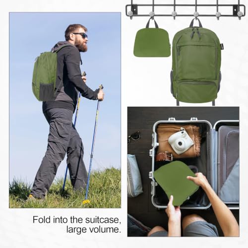 20L lightweight packable Hiking Daypack Foldable Backpack for Men Women Small Travel Outdoor Foldable Shoulder Bag (Army Green)