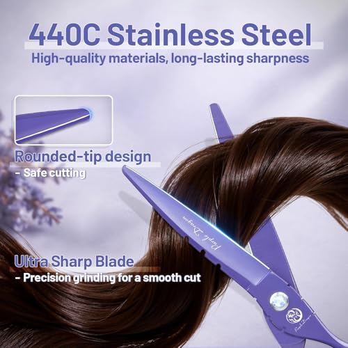 5.5 in Hair Cutting Shears Kit with Bag for Barbers (5.5 Inch / Purple)