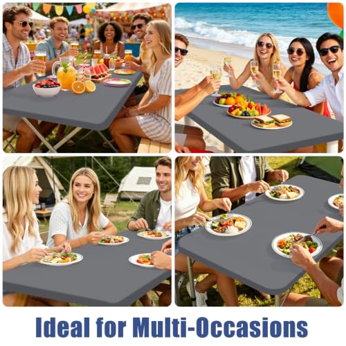 2 Pack Rectangle Spandex Fitted Table Cloth (Grey / 72" x 36" (Rectangular))