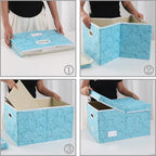 Jumbo Collapsible Storage Cubes with Lids Fabric Decorative Storage Bins Boxes Organizer Baskets with Cover Handles for Bedroom Closet Living Room 23.2x15.7x11.8 Inch 3 Pack (Blue / XX Large(3-Pack))