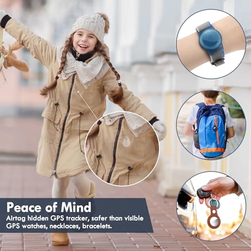 Airtag Holder for Kids Hidden 4 Pack Upgraded GPS Tracker Case (Blue White Black Pink)