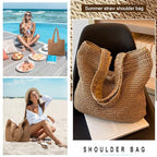 Straw Beach Bags for Women Straw Woven Beach Tote Bag Casual Boho Large Shoulder Handbags Purse for Vacation Holiday Picnic (E Khaki)