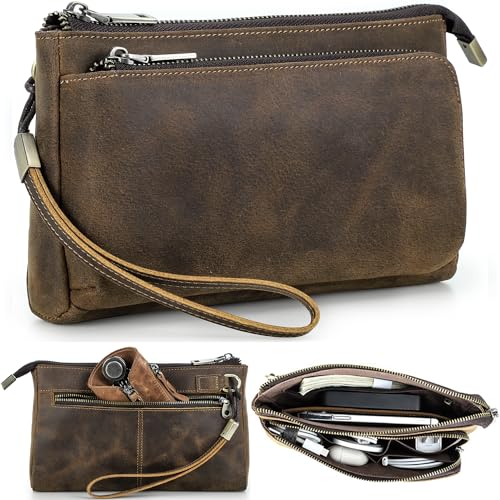 Electronic Organizer Zipper Bag Tech Kit (Vintage Dark Brown -【Fits Apple Accessories】- 2 / Electronic Storage Case - Sturdy Handmade)