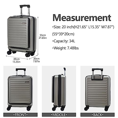 20 Inch Carry On Luggage with Front Pocket (Dark Gray / 20 Inch with Front Pocket)