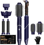 6 in ONE Blow Dryer Brush, Curling Wand Hair Styling Tools Set, Ionic Hot Air Hair Dryer, Massage Oval Hair Dryer, Left&Right Hair Curlers 100-120V