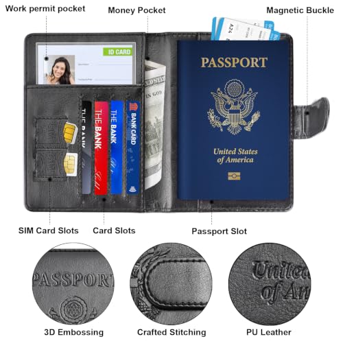 Passport Holder for Travel Essentials (B-Black + Dark Blue / Upgraded)