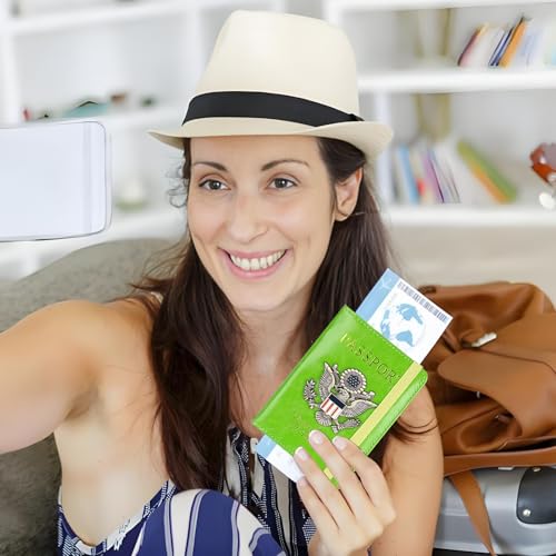 Premium Passport Holder for Travel RFID Blocking Passport Cover Slim (Green / Classic Metal Stamp)