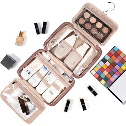 Travel Toiletry Bag for Women Hanging Organizer Makeup Case Pockets (Rosewood-Pink / Medium)