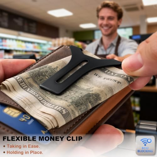 Men Slim Magnetic Leather Airtag Wallet Metal Case Money Clip (Coffee8799)