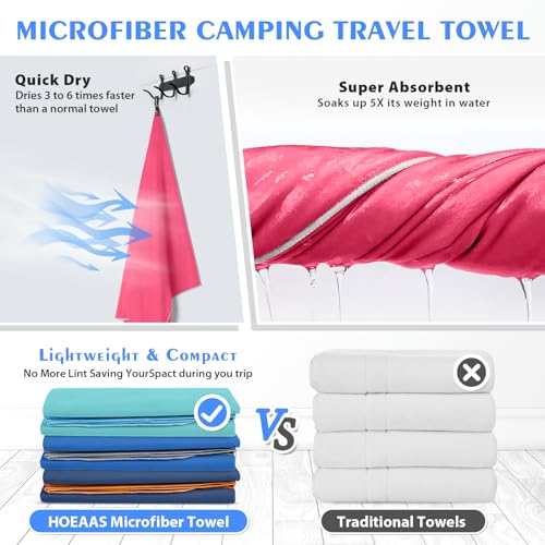 Microfiber Travel Camping Towels (Hot Pink / XXL: 72" x 32"+24" x 12")