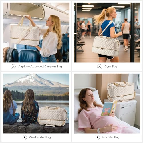 Travel Duffel Bags 39L Large Weekender Bags for Women Carry On Bag (Beige-2 Pcs)