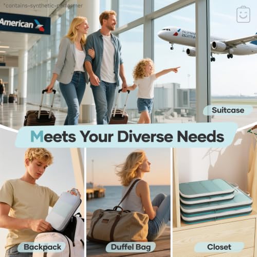 9 11 Set Compression Packing Cubes for Travel Essentials (Cyan / 9 set)