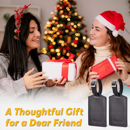 8 Pack Leather Luggage Tags for Suitcases Travel Tag (Deep Grey)
